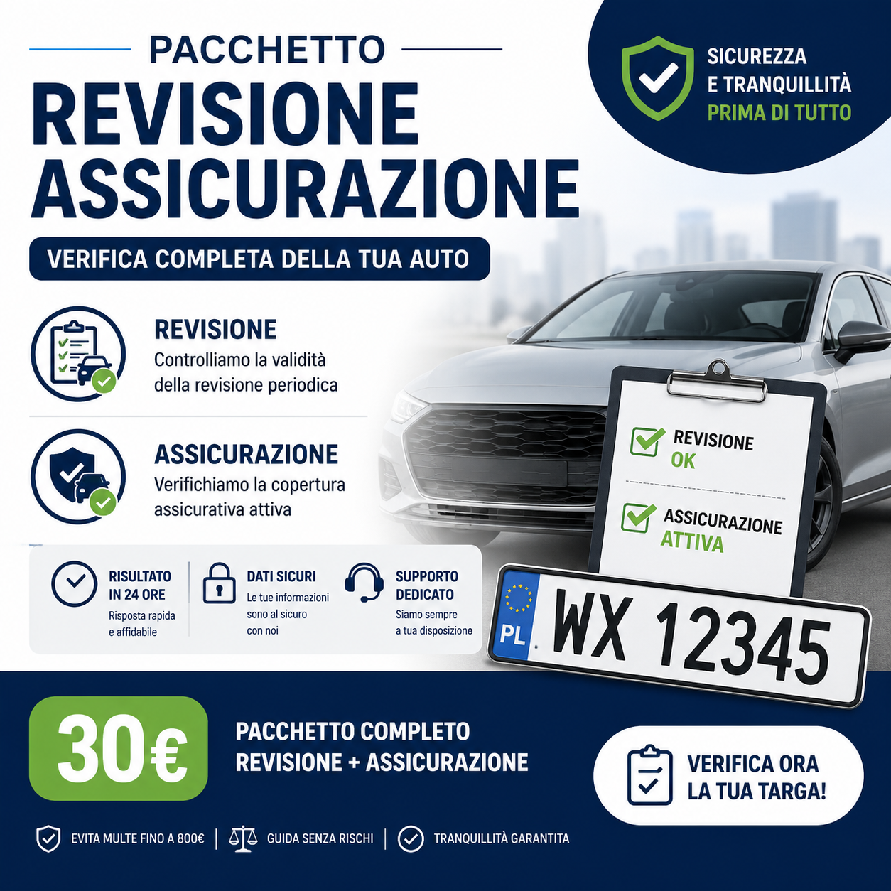 Pacchetto Assicurazione e Revisione Targa Polacca